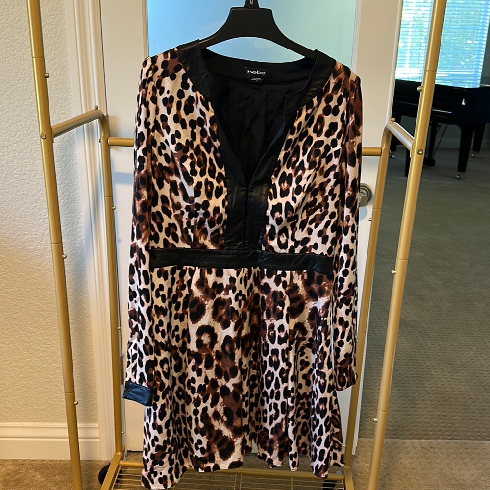 bebe Animal Print Midi Dress with Black Trim